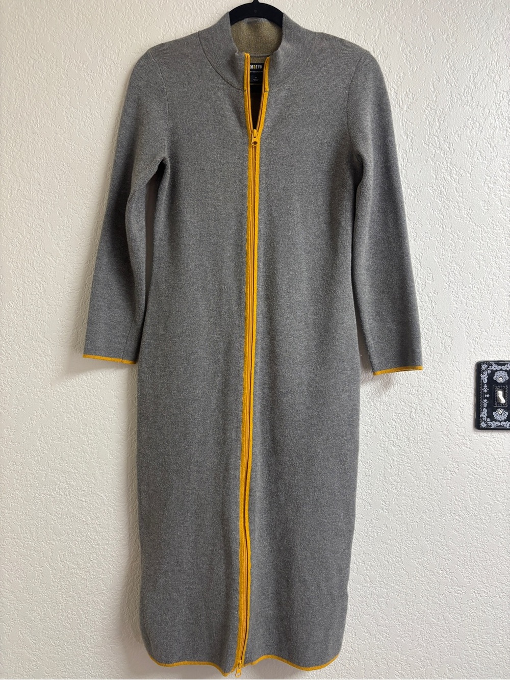 Maeve Anthropologie Gray Sweater Dress Yellow Zip Quiet Luxury Minimalist SP